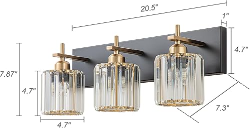 Miniatura 3 de Modernas luces de cristal para tocador de baño, 3 luces de baño de oro negro sobre el espejo, lámpara de tocador de cristal con acabado dorado