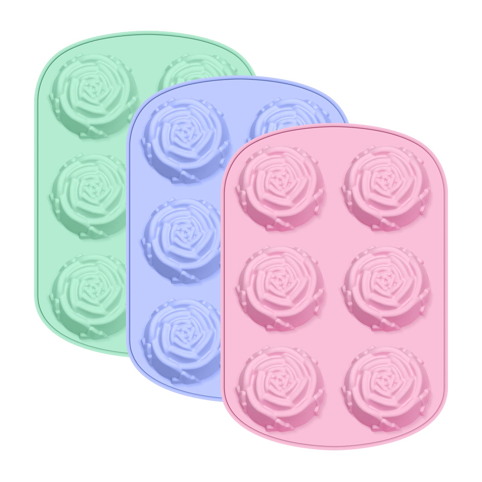 Silicone Soap Molds, rose silicone mold for Soaps Making, Cake Baking Mold for Biscuit, Chocolate candy, flower Ice Cube Tray 3 Packs