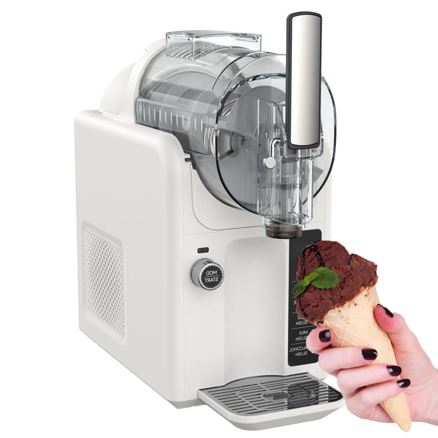 ToayNia No Ice Needed Slushie Machine,2L Self-Chilling Soft Ice Cream Maker, Auto Clean, 5-IN-1 Frozens Drink, for Smoothies, Milkshakes, Cocktails, Margarita, and Ice Cream White