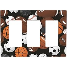 Basketball Baseball Football Sport 3 Gang Triple Rocker/Decorator Light Switch Wall Plate Cover Decorative GFCI Electrical Faceplate Switchplate
