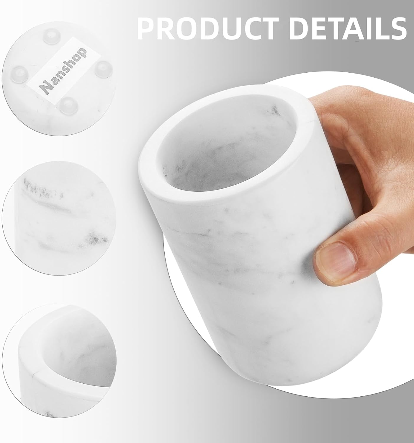 Natural Marble Pen Holder, Handmade Pencil Cup for Office, Minimalist Desk Organizer for Stationery Storage, Elegant Desktop Accessory for Home Office Decor (NS036)