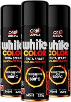 Kit com 3 Tintas Spray Preto Fosco de Alta Temperatura Até 600ºC White Color da Orbi Química