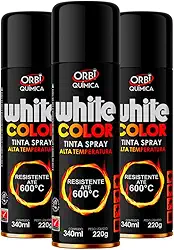 Kit com 3 Tintas Spray Preto Fosco de Alta Temperatura Até 600ºC White Color da Orbi Química