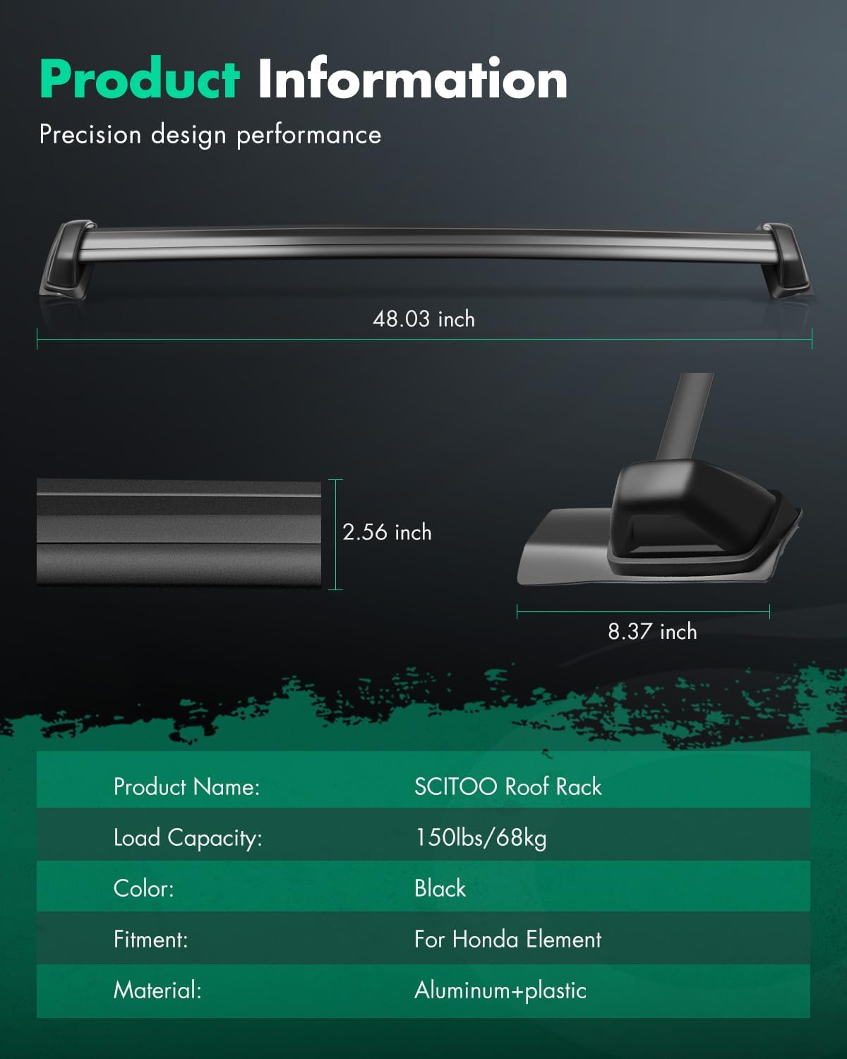 SCITOO Roof Rack Cross Bars Fit For Honda Element 2003 2006 2007 2010 Black 150 LBS