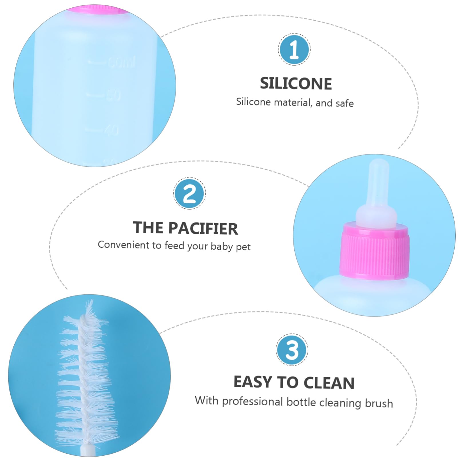 Parliky 2Sets Pet Nursing Feeding Bottle Pet Nurser Bottles for Kittens and Puppies Includes Professional Cleaning Brush Safe Material