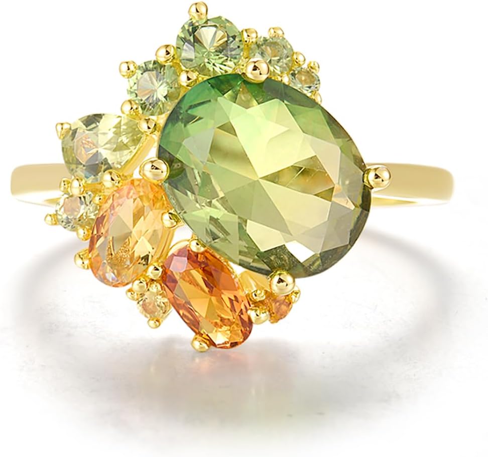 Santuzza 925 Sterling Silver Cluster Gemstone Statement Ring for Women