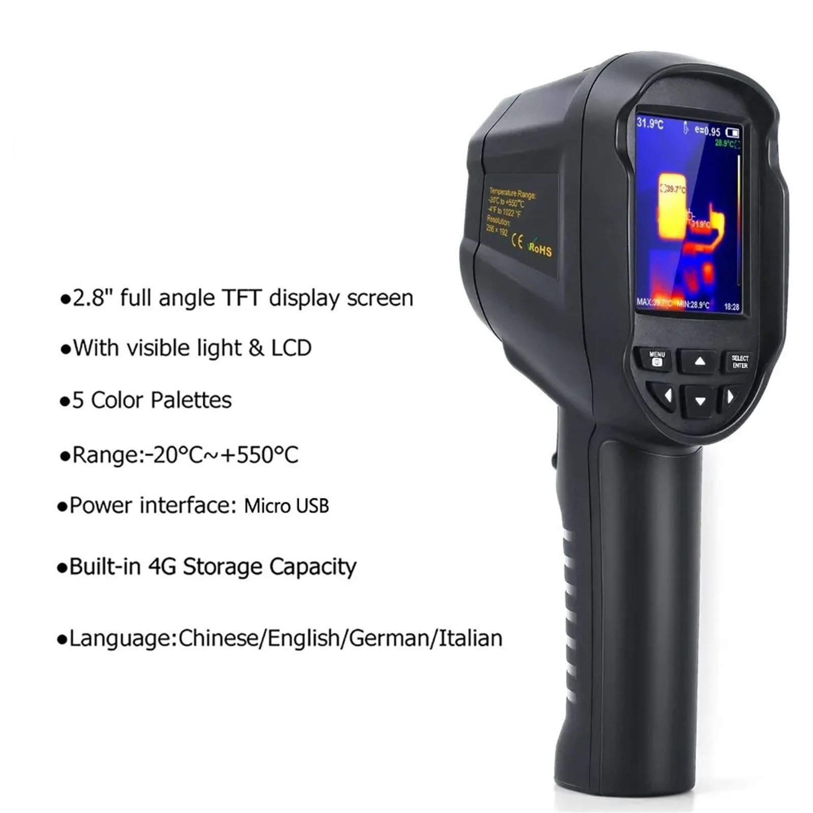 Termocamera con Telecamera visiva da 2 MP, termocamera a infrarossi 256x192 con WiFi, Scanner Termico