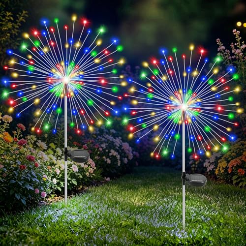 YShengMian Solar Garden Lights Outdoor 2 Pack 120 LED Twinkling Firework Lights Waterproof with 2 Modes Solar Lights for Yard Patio Pathway Flowerbed Balcony Garden Decoration Multicolor