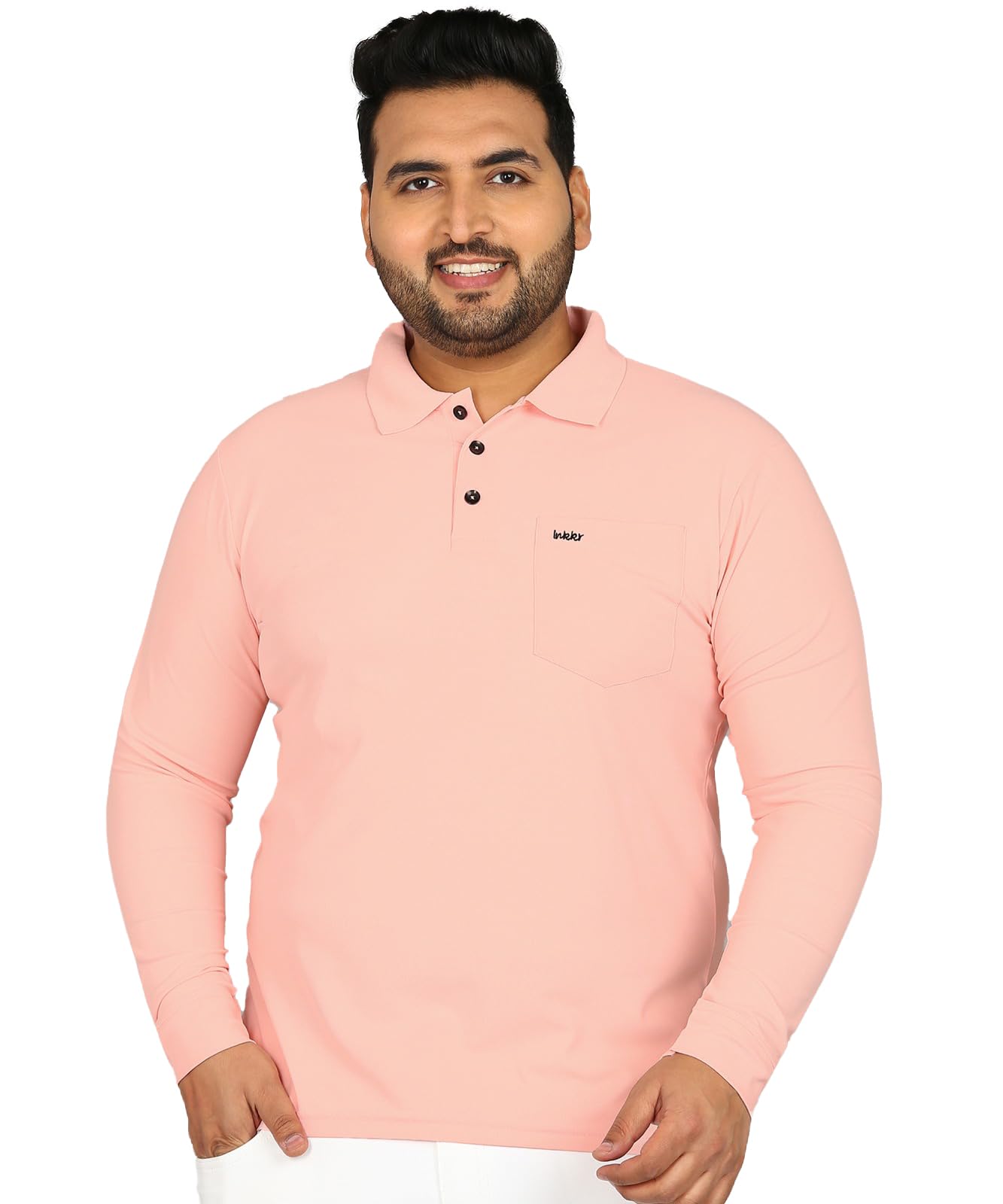 inkkr Plus Size Men's Solid Polo Neck Full Sleeve T-Shirts-picture-33