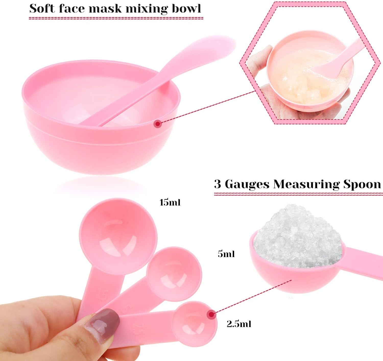 anezus Face Mask Mixing Bowl Set, 11 Pcs DIY Facemask Mixing Tool Kit with Facial Mask Bowl Stick Spatula Silicone Brush Spray Bottle Puff Soaking Bottle Gauges