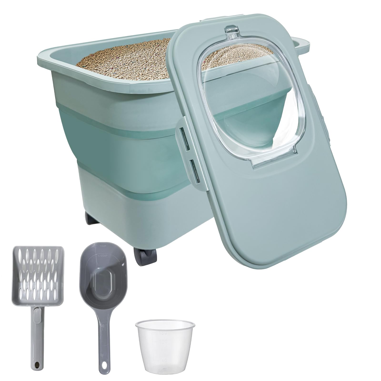 SECOAT Collapsible Cat Litter Storage Container with Rolling Casters
