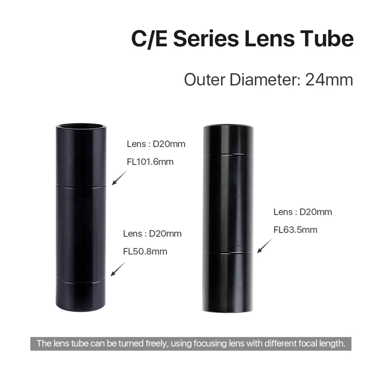 CO2 Lens Tube Outer Diameter 24mm for Lens Dia.20mm FL50.8/63.5/101.6MM for CO2 Laser Cutting Machine