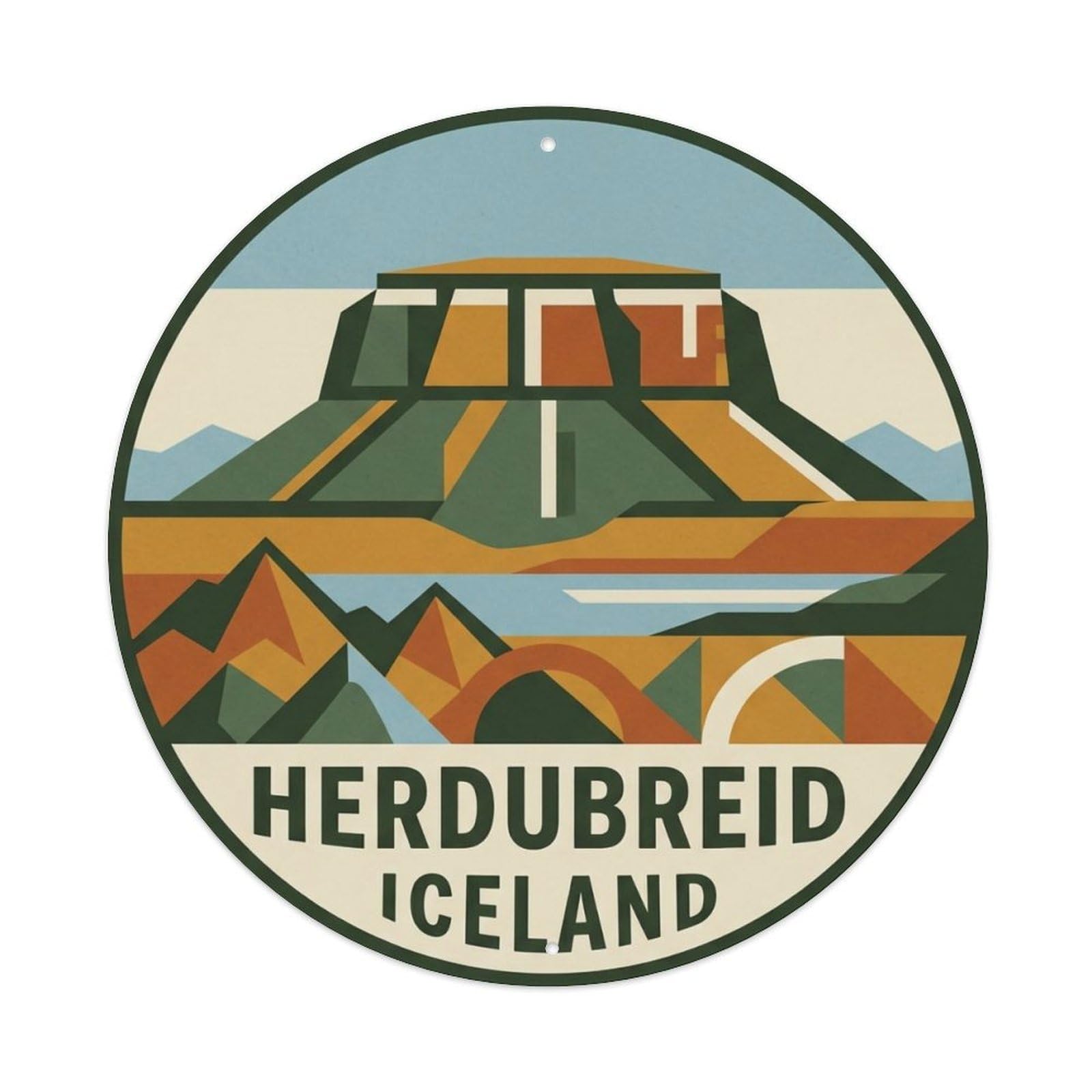 Fqnyr Style Metal Tin Sign Vintage Travel Herdubreid Iceland Table