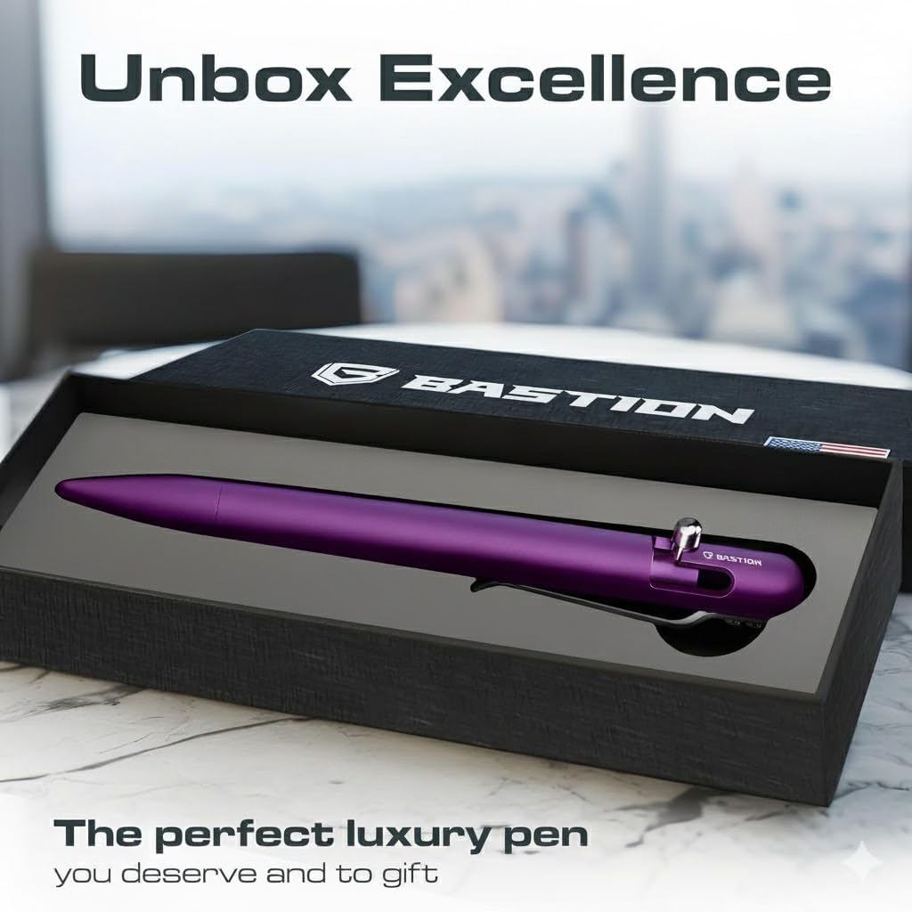 BASTION Aluminum Bolt Action HyperBolt Pen - CNC Machined Lightweight EDC Writing Tool, Refillable, Premium Gift Pen for Women & Professionals - Purple