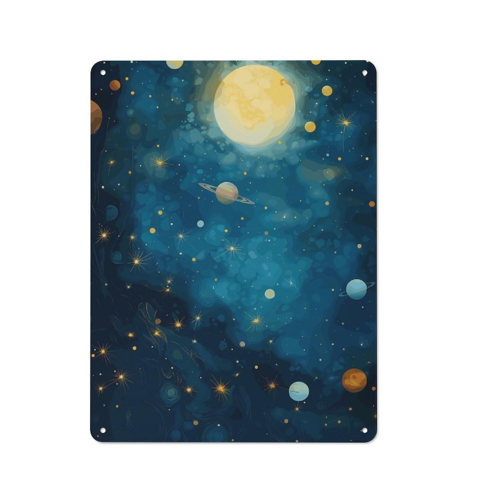 Junmoney Watercolor Space With Planets And Stars Retro Metal Sign 40X30cm For Garden Room Or Summerhouse, For Garden Room Decor Fans
