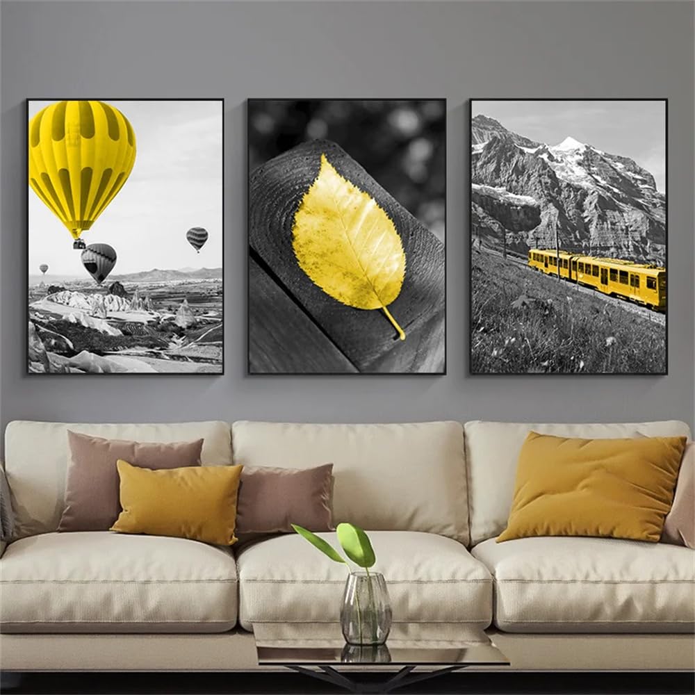 WUHBCZ Canvas Paints-Landscape Poster Black And White Abstract Leaf Tree Train Nordic Canvas Painting Pictures Artwork For Living Office Room Home Decor-60 * 70cm/3PCS (No Frame)