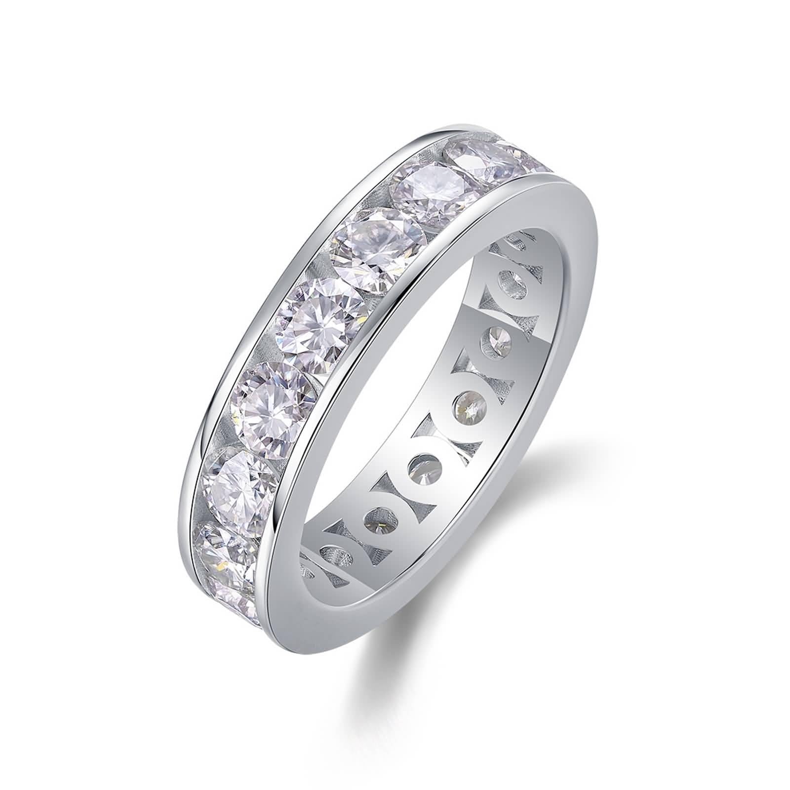 Ring Damen Zierlich, Memoire Ring Ring mit 5,2 mm Breite und Einer Reihe Von 4 mm Runden Moissaniten 5.1Ct Silber 14K Weißgold Größe 47 (15.0)