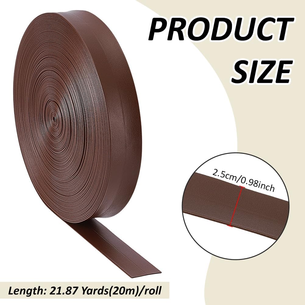 BENECREAT 21.87 Yards PU Faux Leather Strips, 1 Inch Wide Double Sided Faux Strap Leather Strap Roll for DIY Craft Projects, Coffee