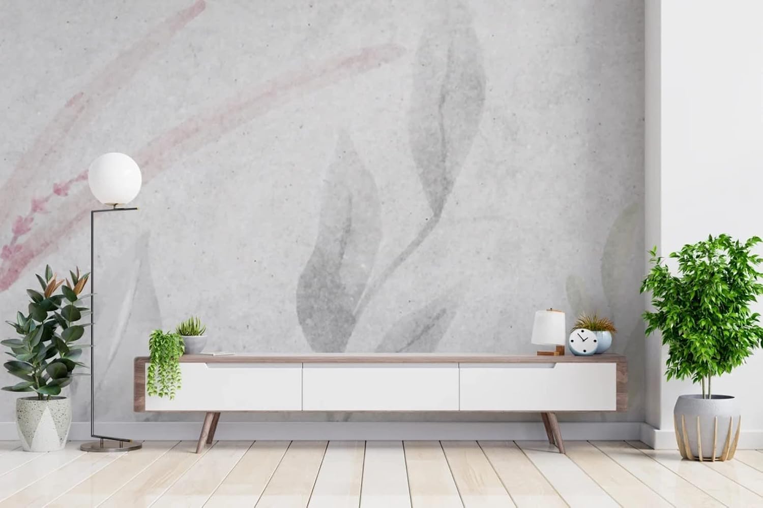 Abstract Leaf Design on Gray Background Wallpaper Peel and Stick Home House Wall Removable 100''H x 150''W