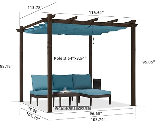 Miniatura 151 de PURPLE LEAF Pérgola de metal retráctil de 10 x 12 pies con toldo y cubierta de sombra para jardín, patio, terraza de playa, cenador, color blanco