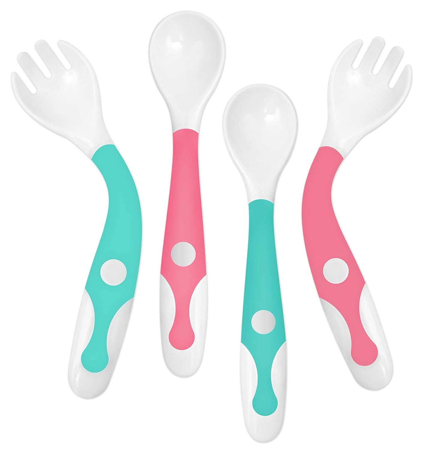 YIVEKO Baby Training Spoon Fork Set with Travel Case, Toddler Feeding Utensils Set Children Tableware Travel Set BPA Free Self-Feeding Learning Spoons Forks for Kids Pink Blue