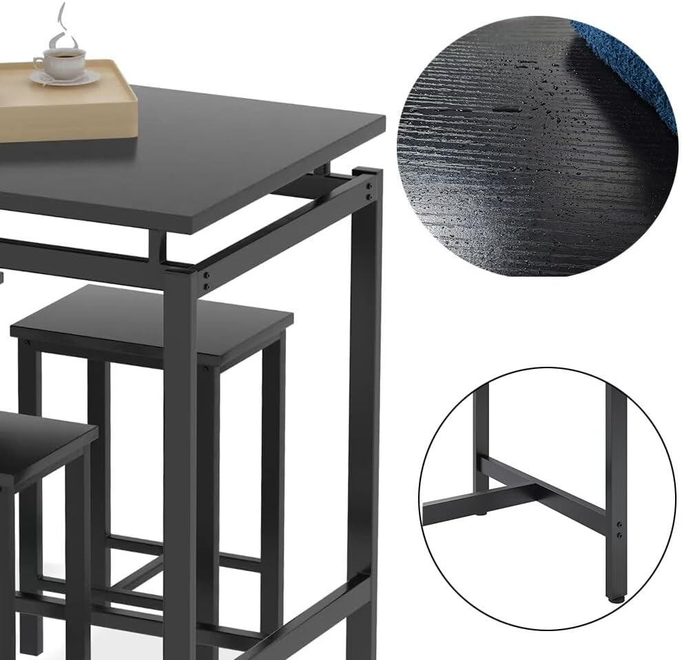 JIJIWANG 5 Pieces Dining Table Set for 4,Black Bar Table Set with 4 Bar Stools Counter Height Bar Table and Chairs Set. Pub Table Set Breakfast Table for Kitchen, Small Space, Black (1Table+4Chair