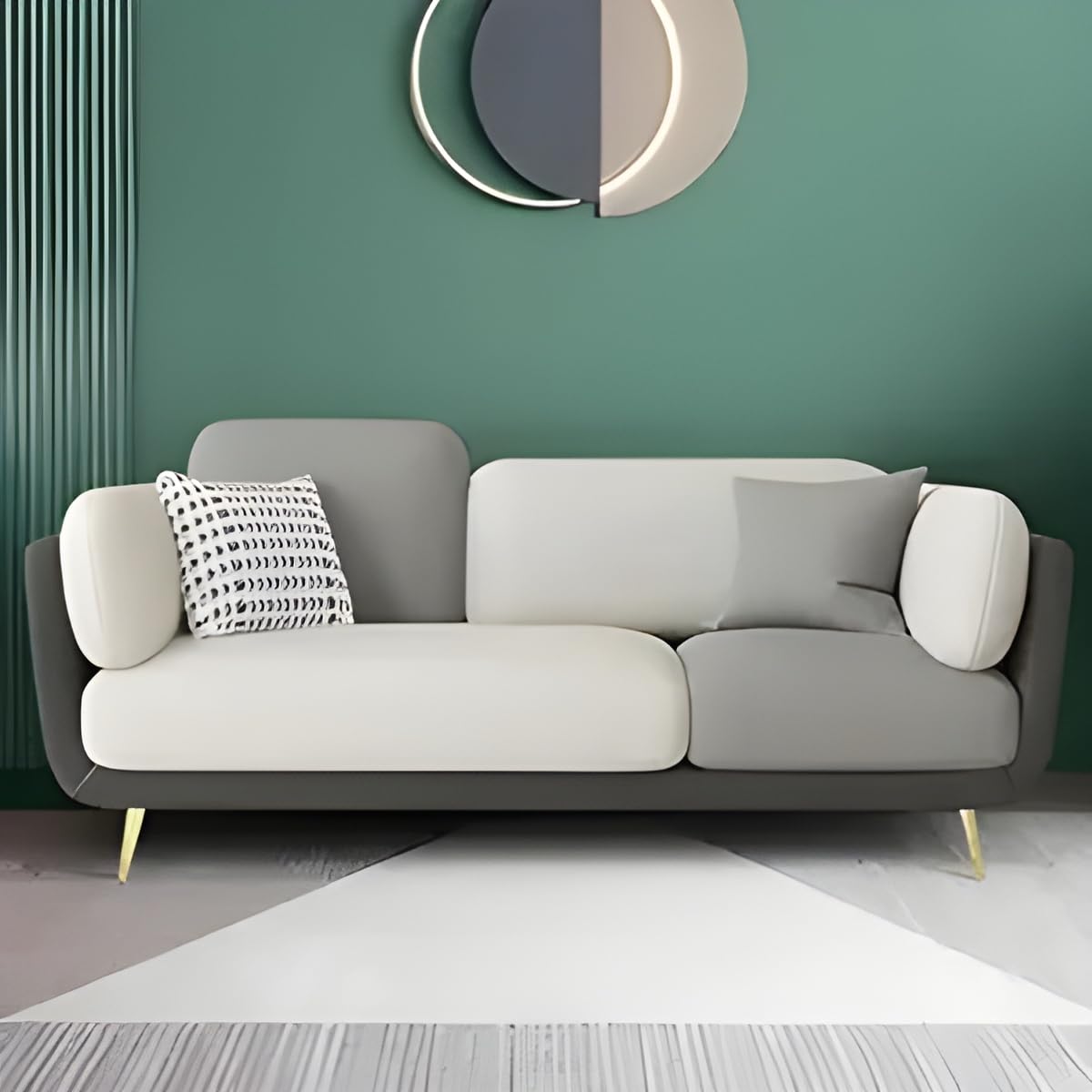 PREMIUM CART Velvet Contemperory Sofa with Cushion Chaise Lounge Sectional Sofa Perfect for Living Room & Bedroom Guests Home & Office (Velvet Grey & Cream), 3 Seater