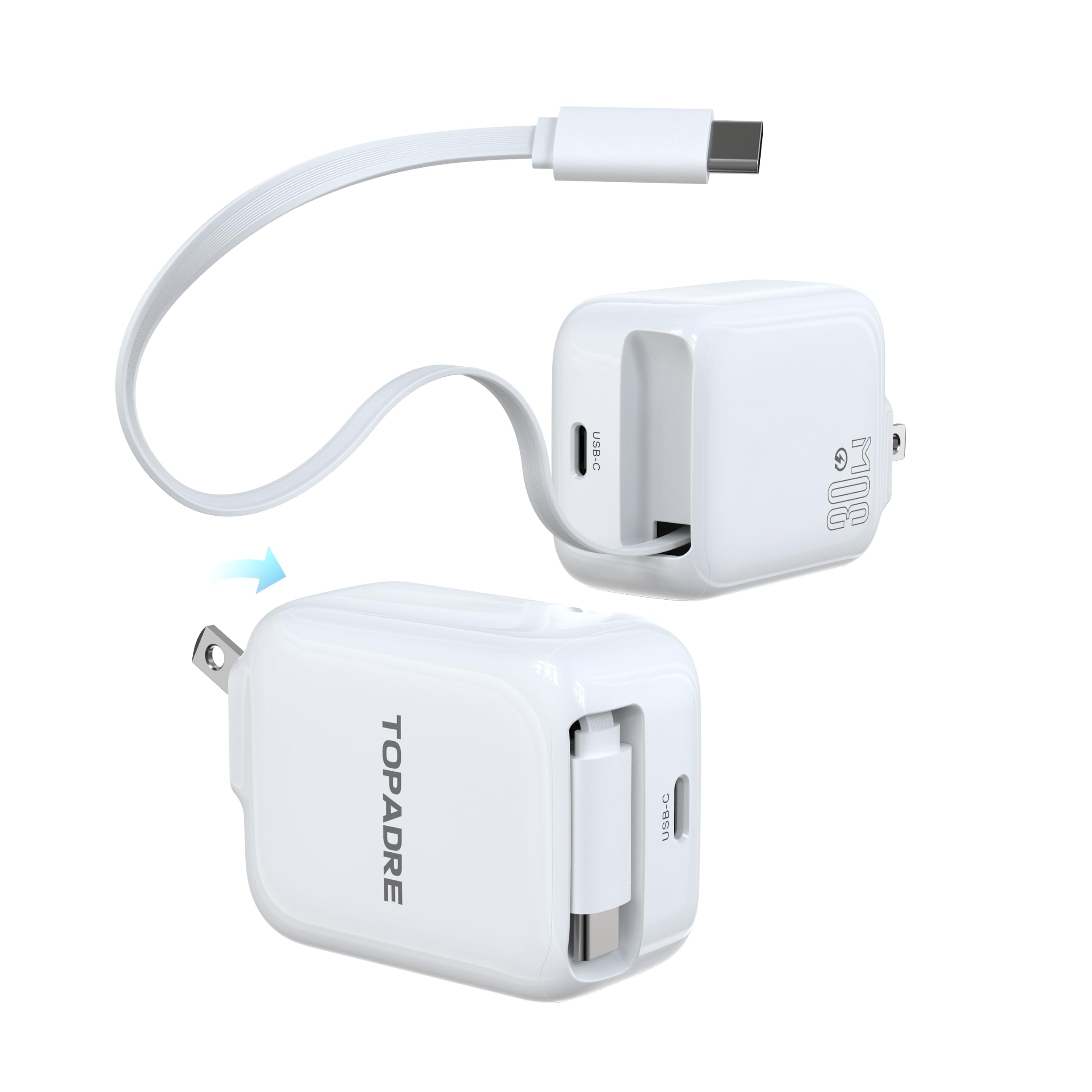 Amazon | TOPADRE 30W 充電器 Type-C 巻き取り式ケーブル70cm タイプc