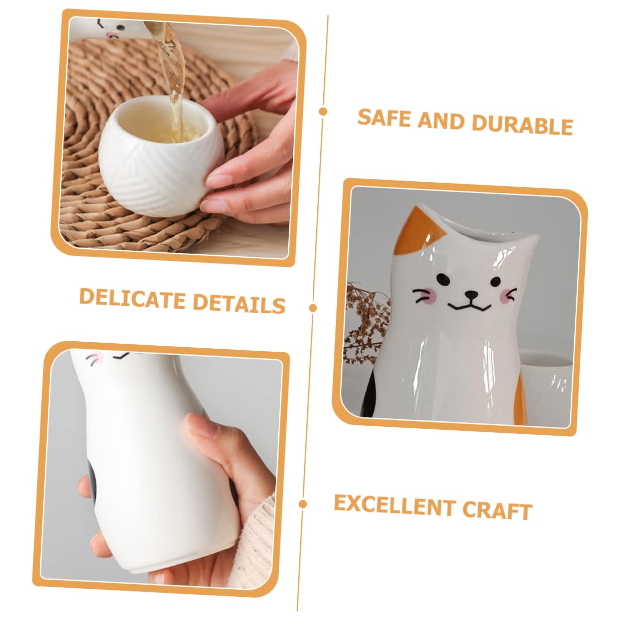 BRIGHTFUFU 1Set Ceramic Sake Pot with Cups Traditional Rice Wine Serving Kettle and Sake Cups Present for Cat Lovers and Home Decor