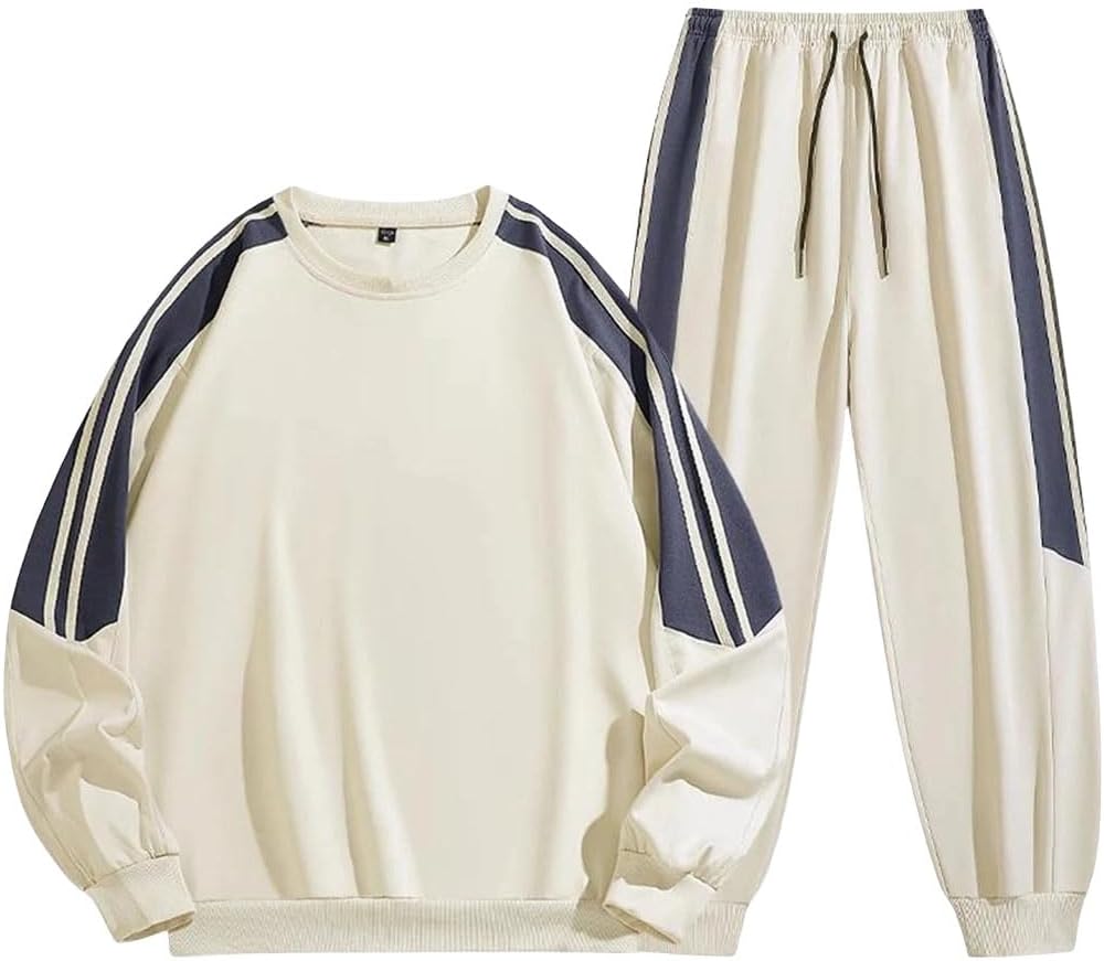 Men's Spring 2 Piece Tracksuit Set Long Sleeve Top Straight Leg Pants Casual Plus Size Sportswear for Jogging Training