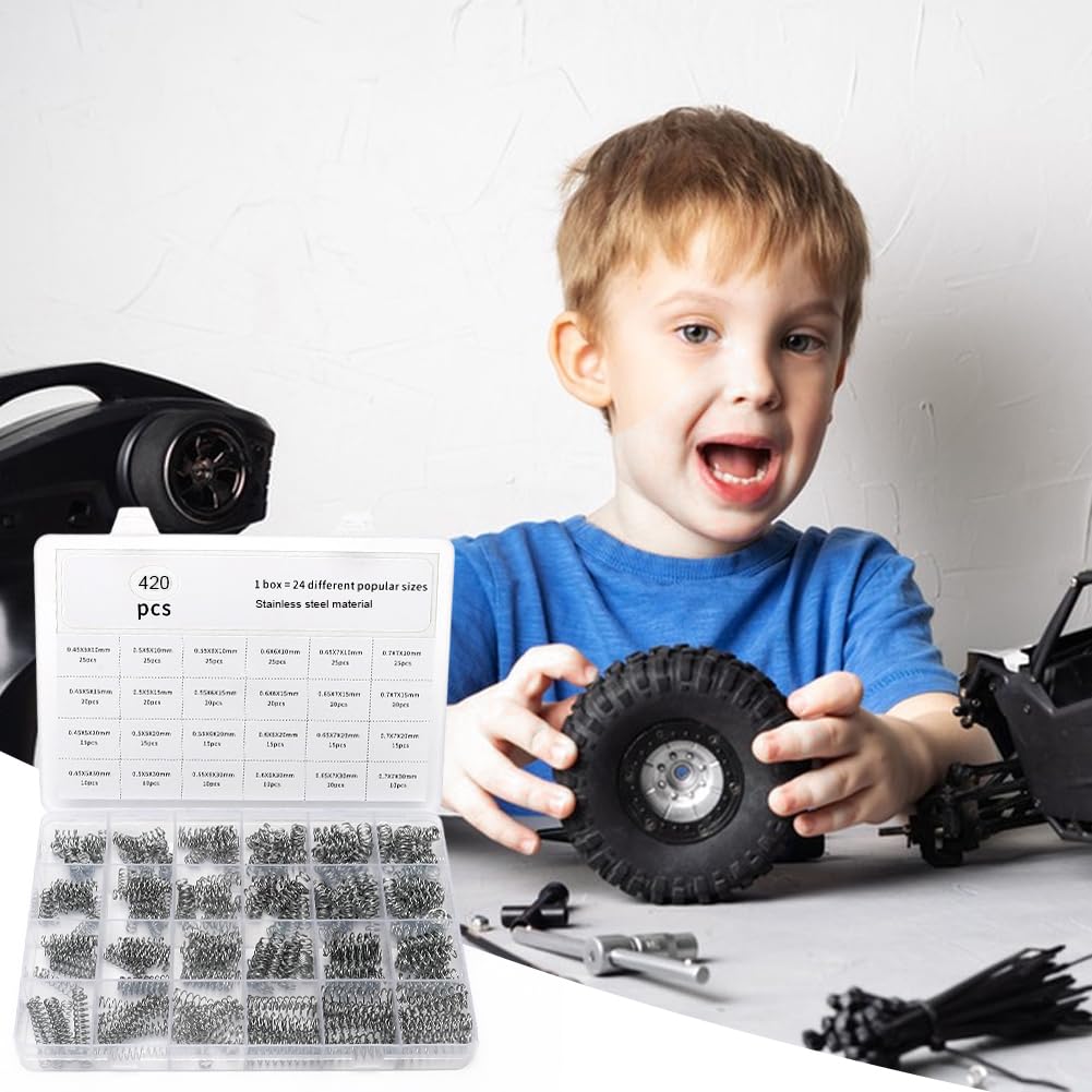 DASIAUTOEM Druckfedern Set – 420 Stück, 24 Größen, Edelstahl 304, In Sortierbox, Für Mechanik & Reparatur