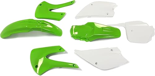 Miniatura 9 de KUAFU Kit de plástico Carenado Carrocería compatible con Kawasaki KX85 2001-2013, Kawasaki KX100 2001-2013 (verde+blanco)
