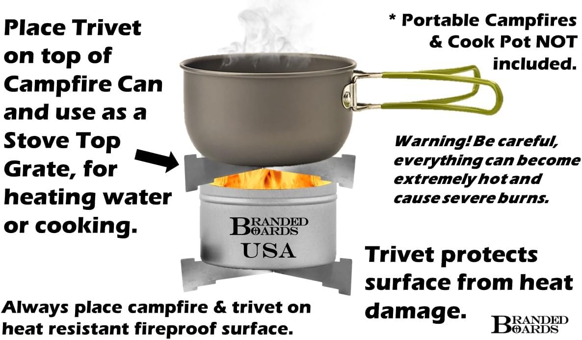 | Made in USA | Portable Campfire Trivet Grate | Use Under Can to Protect Table | Use on Top of Can as Stove Grate Cook Top | Food Grade Stainless Steel | Compact & Lightweight