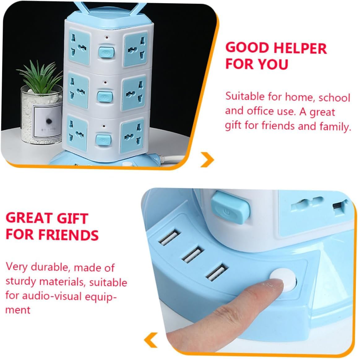 Multipresa USB Verticale con Spina Piatta - Protezione da Sovratensione Compatta per Prese Domestiche, Ideale per Viaggi E Risparmio di Spazio.