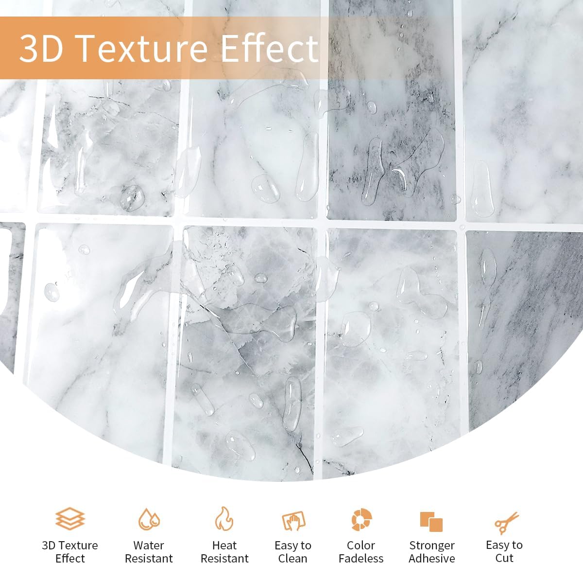 Peel and Stick Backsplash Wall Tiles - 20 Sheets of 12" x 12" 3D Soft Gel, Durable White Marble Self-Adhesive Tiles for Kitchen, Bathroom, Shower, and Home Décor - Easy to Clean