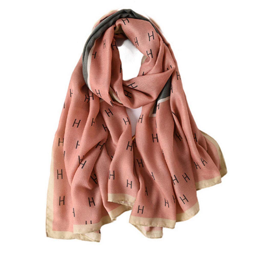 First Choose Women's Pink Letters Cotton Linen Feeling Large Long Scarf Shawl Check Style Sunscreen Shawls Wraps Lightweight Pattern