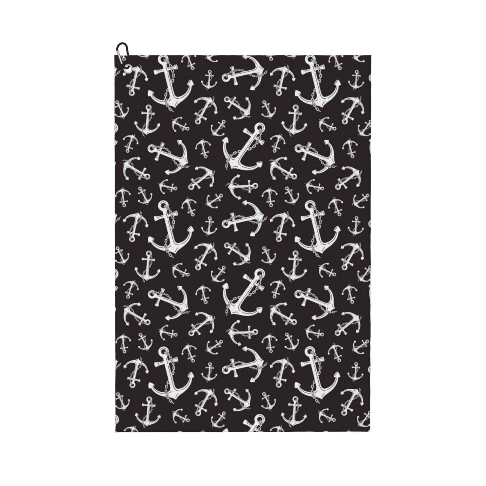 AOOEDM Anchors Print Golf Towel with Carabiner Clip Absorbent Microfiber Golf Towel for Cleaning Golf Ball Club Putter Iron for Golf Bag Trolly Belt Loop 16" X 24"