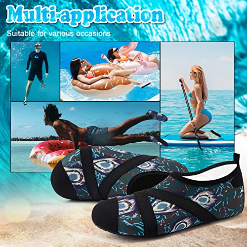 VIFUUR Womens Mens Water Shoes Barefoot Quick Dry Aqua Socks for Beach Swim Yoga Outdoor Sports Peafowl Feather-40/41 — view 6
