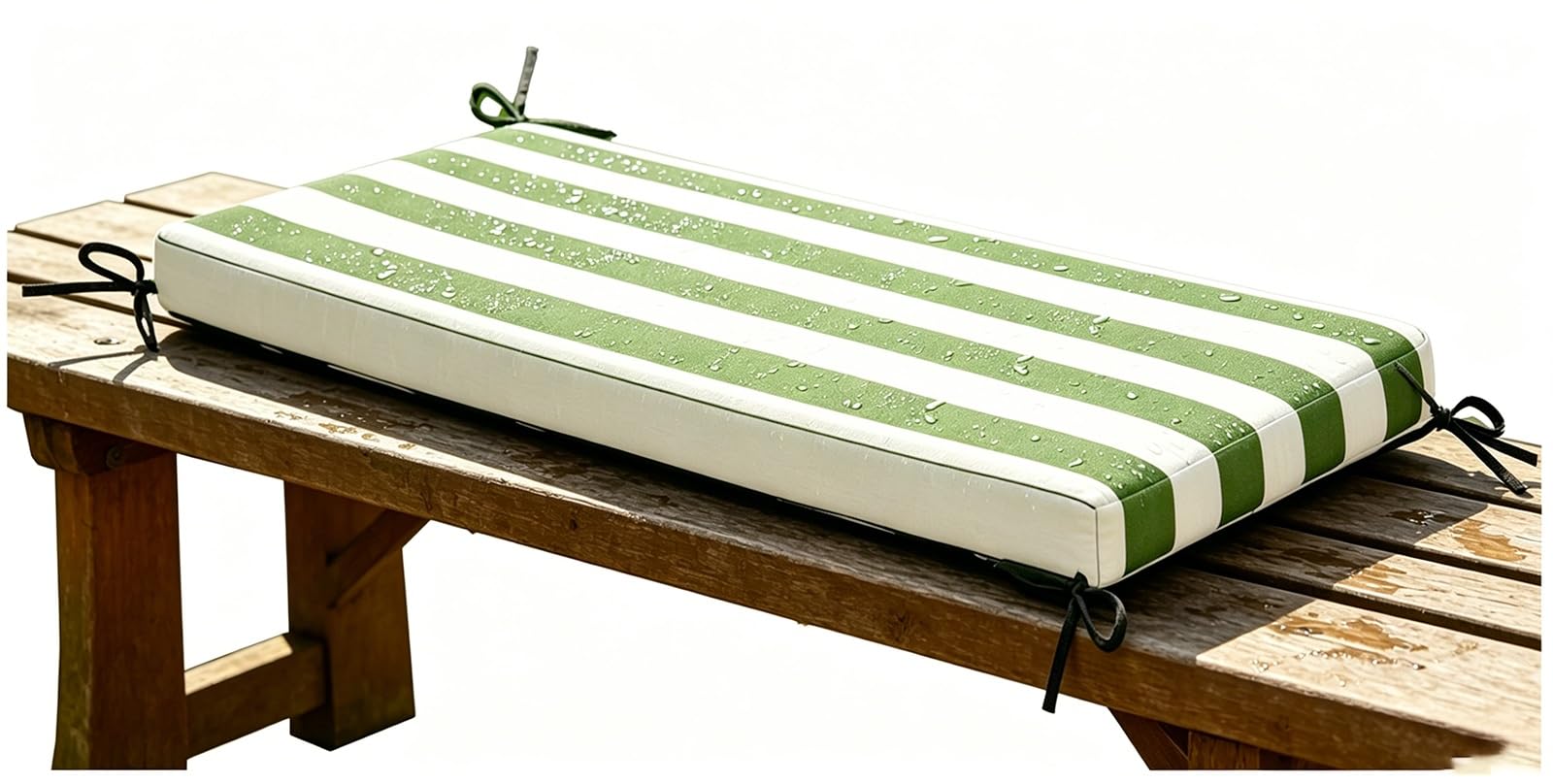 Miecoae Water Repellent Outdoor Bench Cushions Striped, Outdoor Swing Seat Cushions Waterproof 80% 5cm/1.9" Thick Outdoor Bench Cushion, Settee Couch Pads with Ties(Green White,120x35 cm 47x14 in)
