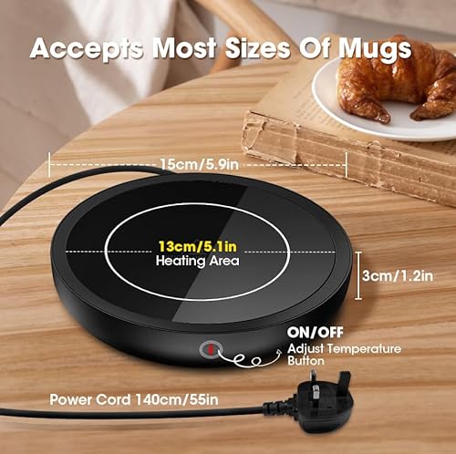 Smart Coffee Mug Warmer for Desk - Electric Heated Coaster with 4-Hour Auto Shut Off, Heats Up to 176°F/80°C with 3 Temperature Settings for Coffee, Tea, Milk, and Candles (Black) - Image 8