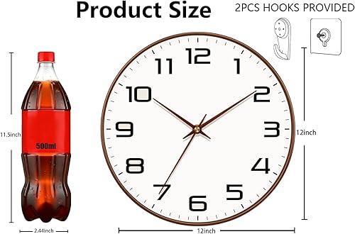 Miniatura 3 de Reloj de pared de grano de madera, funciona con pilas, 12 pulgadas, reloj de pared digital silencioso y fácil de leer, sin tictac, reloj analógico
