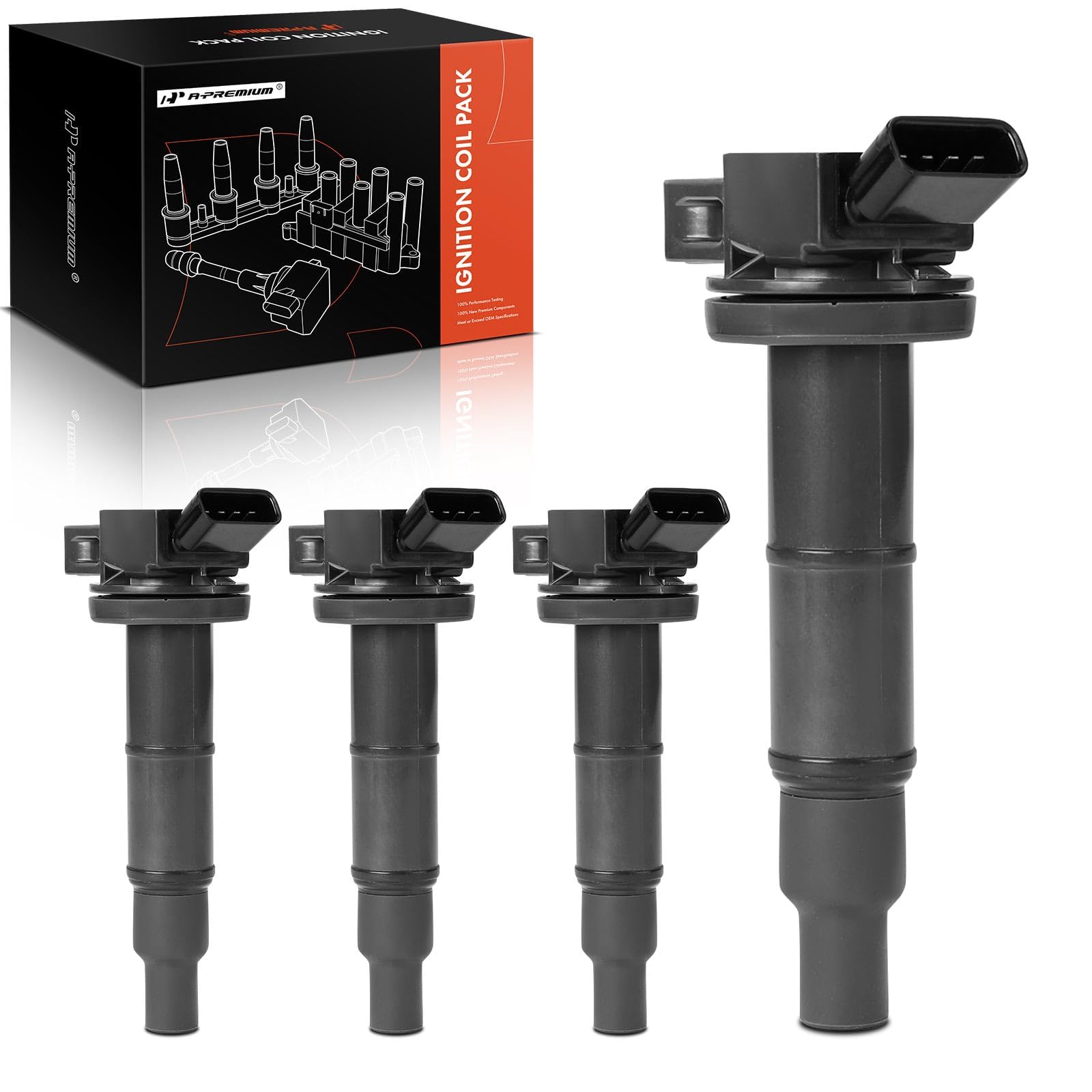 A-Premium Set of 4 Ignition Coil Pack Compatible with Toyota Corolla 2009-2010, Camry 2002-2011, RAV4 2001-2008, Highlander 2001-2007 & Pontiac Vibe 2009-2010 2.0L, 2.4L