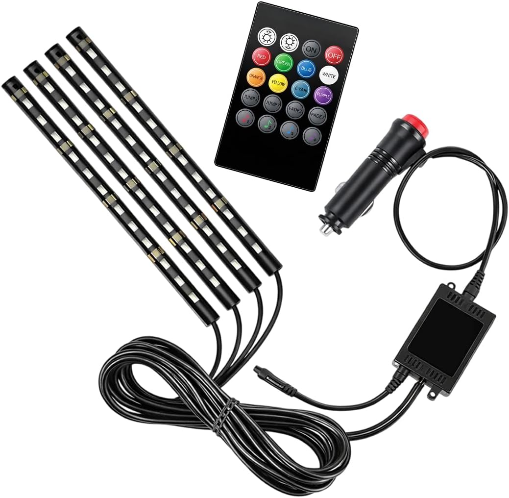 Car LED Light Strips, 4 in 1 8 Color Vehicle Interior Atmosphere Lamp with Ciagrette Lighter Adapter & Music Mode, Automotive Ambient Light Stripping, Universal Auto Accessories