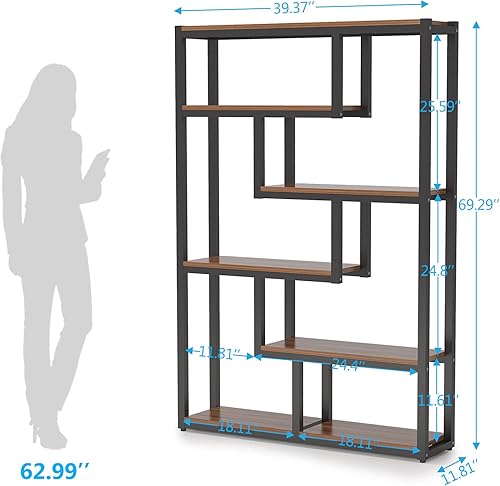 Miniatura 3 de Tribesigns - Estantería industrial de 6 estantes, estantería vintage estilo Etagere, estante de exhibición de almacenamiento escalonado de 69 Marrón