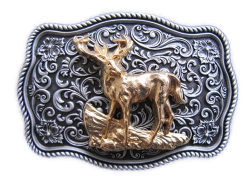 boucle de ceinture country cerf doré vu de coté nature western mixte
