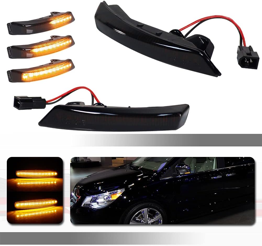 For 2008-2016 Chrysler Town & Country, 2008-2018 Dodge Grand Caravan, 2008-2014 Volkswagen Routan Front Bumper Sequential LED Side Mirror Turn Signal Lights Smoked Lens