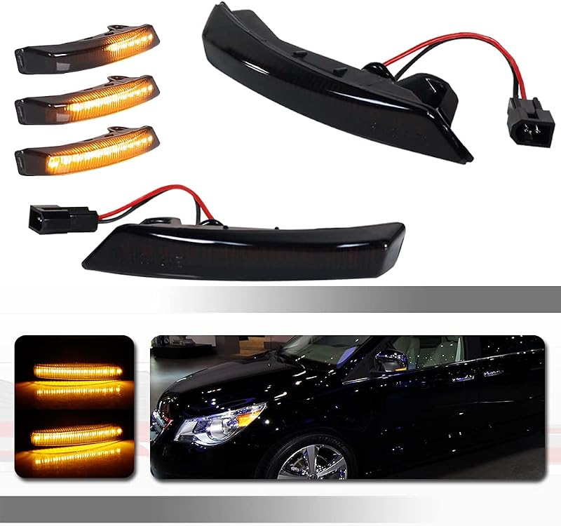 Luzes de seta LED sequenciais para retrovisor e para-choque dianteiro Tonsya Chrysler Town & Country, Dodge Grand Caravan e Volkswagen Routan – Par