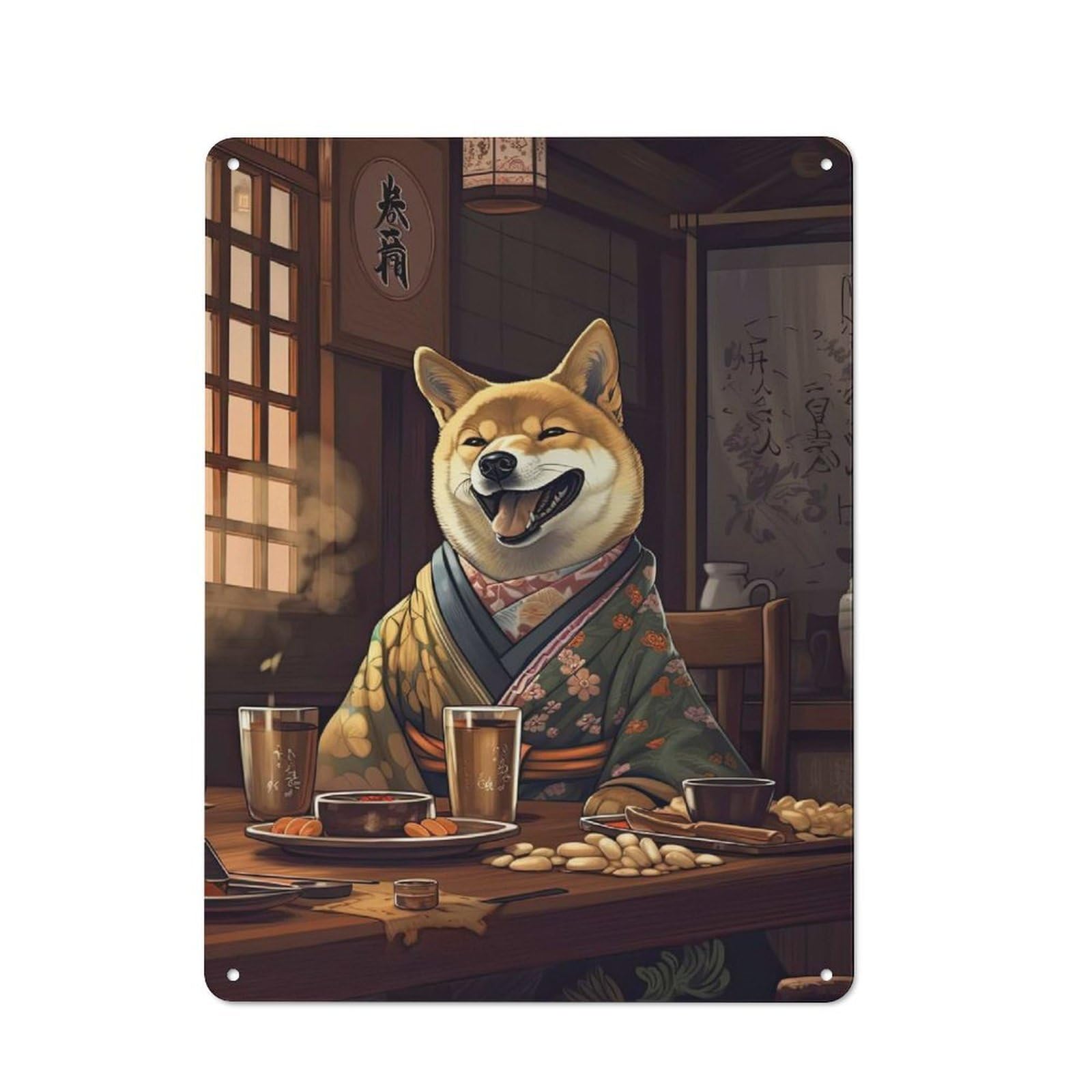 Junmoney Shiba Inu Japanese Food Metal Wall Plaque For Travel Lovers, Birthday, Housewarming Or Christmas Gift, 40X30cm