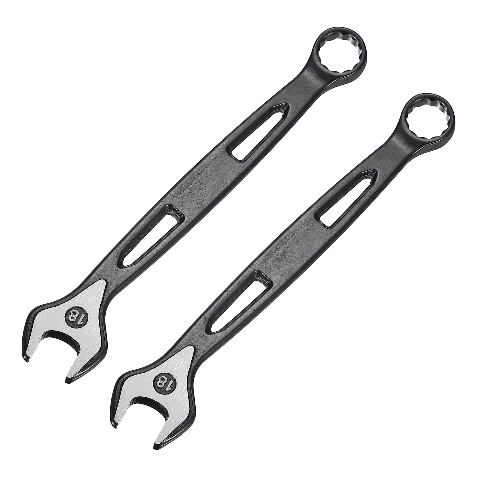 sourcing map 2pcs Combination Wrench 18mm Metric Extra Long 12-Point Box and Open End Carbon Steel Double Ended Industrial Grade Spanner for Automotive Furniture Machinery DIY Repair, Black