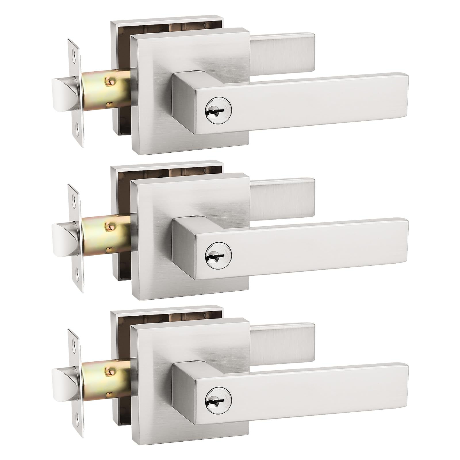 Brushed Nickel Keyed Door Handles - Secure & Stylish -32